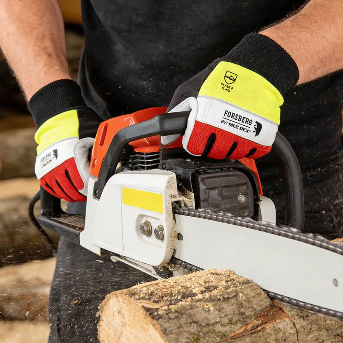 FORSBERG Tommerhogg Schnittschutz Kl.0 - Premium Ziegenleder, Hi-Viz